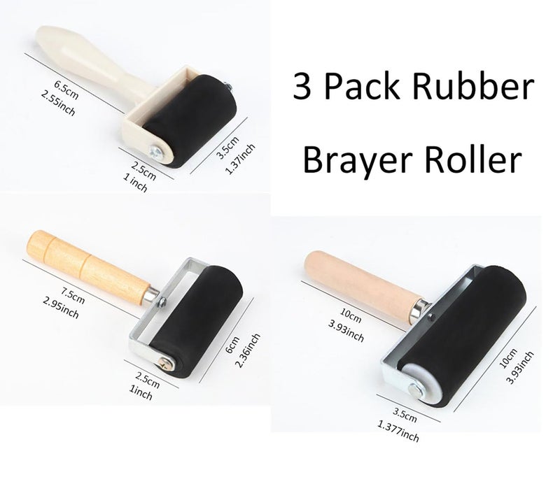 YYaaloa 3 Pack Rubber Roller Brayer Rollers 1.4/2.4/4 Inch Art Craft Roller for Printmaking,Ink,Wallpapers Stamping Gluing Tools Oil Painting Tools (Beige-1.4/2.4/4 Inch) - Image 2